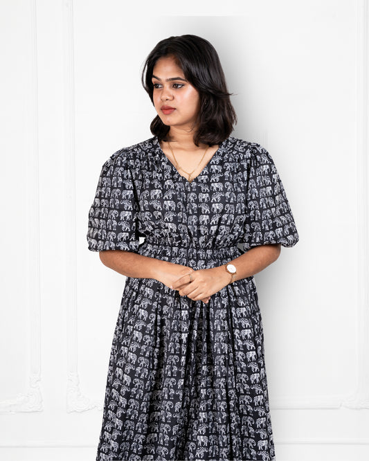 Black Elephant Printed Dress