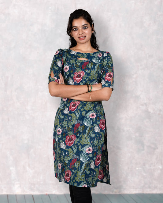 Green Red Floral Kurti